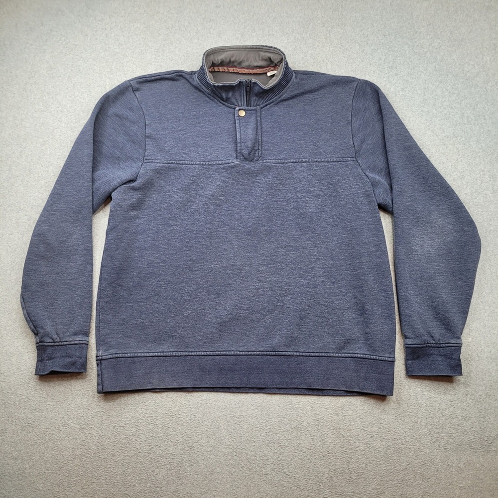Orvis Sweatshirt Mens XL Blue Mock Neck Quarter Zip Snap Pullover Fleece